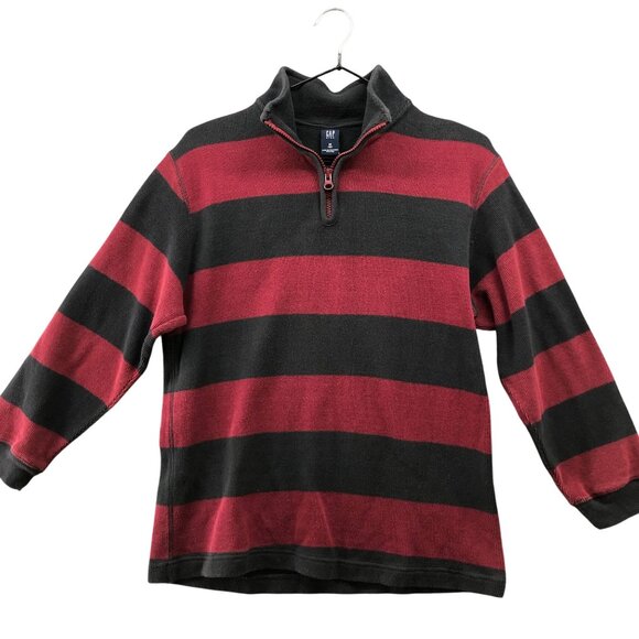 Vintage Gap Boys 8 (M) 1/4 Zip Rugby Stripe Red Gray Cotton Relaxed Y2K - Picture 1 of 9